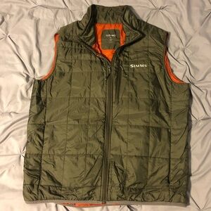 Men’s olive green Simms fishing performance vest gear sz large full zip EUC
